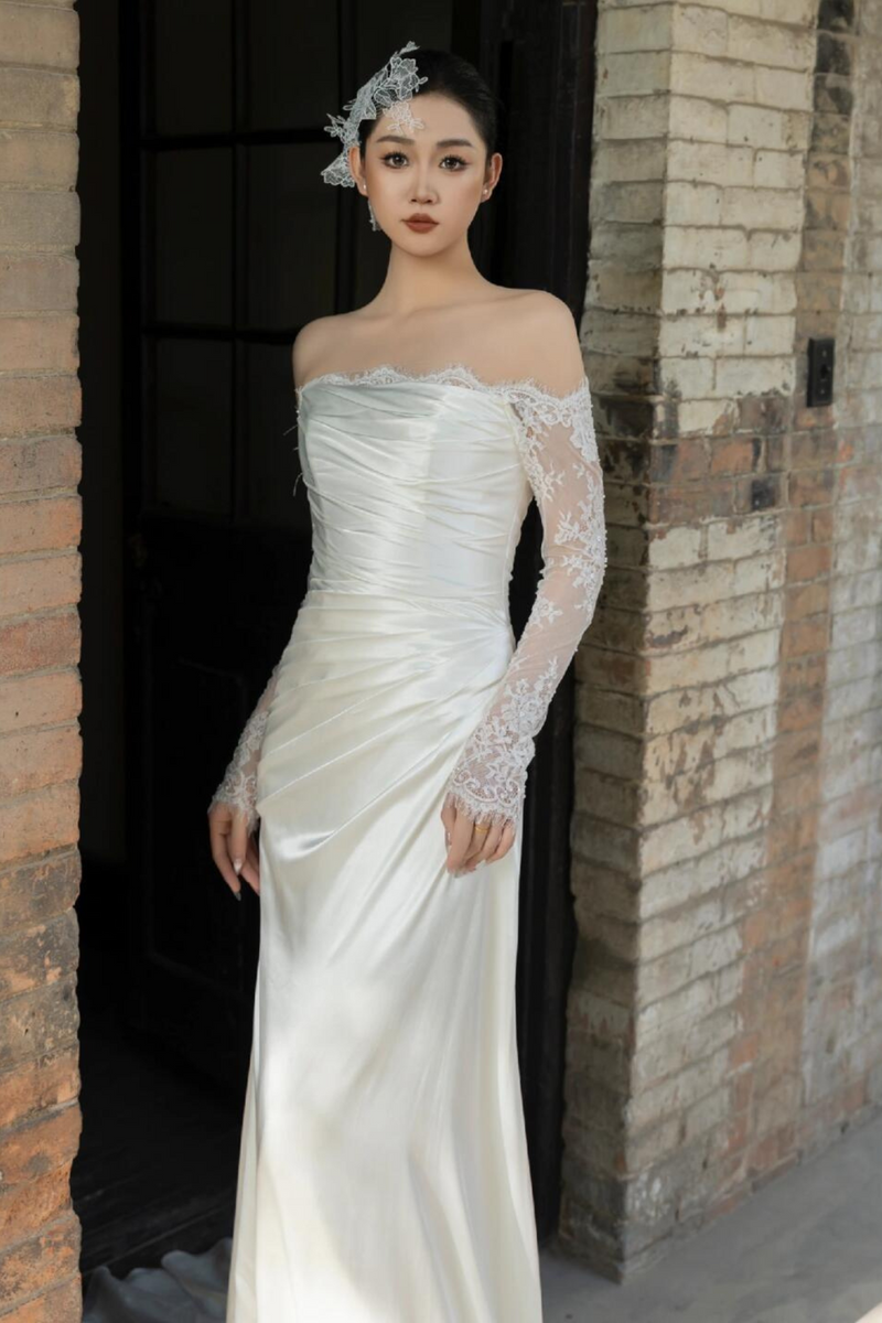 Vallora Lace Satin White Gown