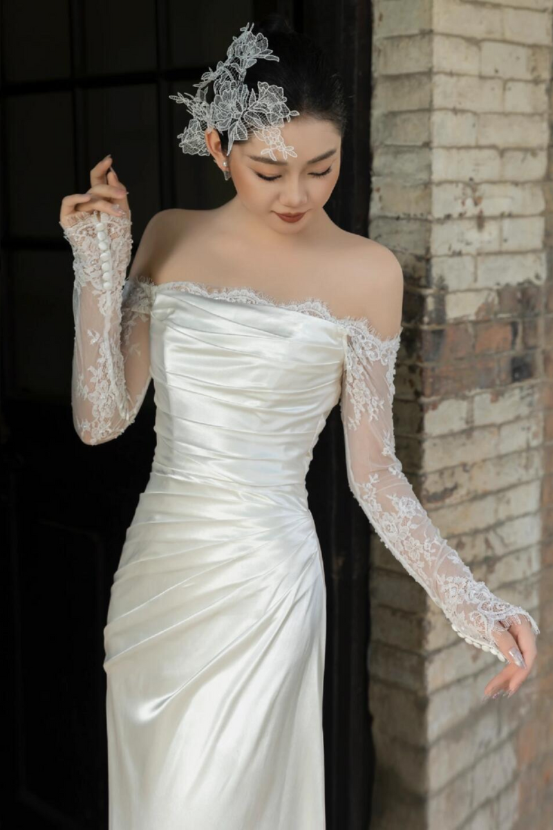 Vallora Lace Satin White Gown