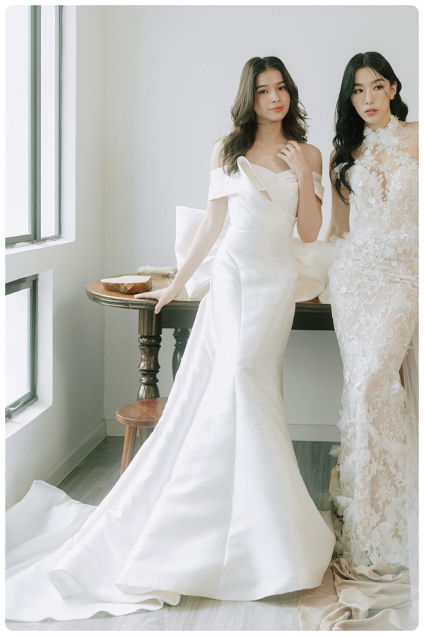 Jewel Silk Bow Ivory Gown
