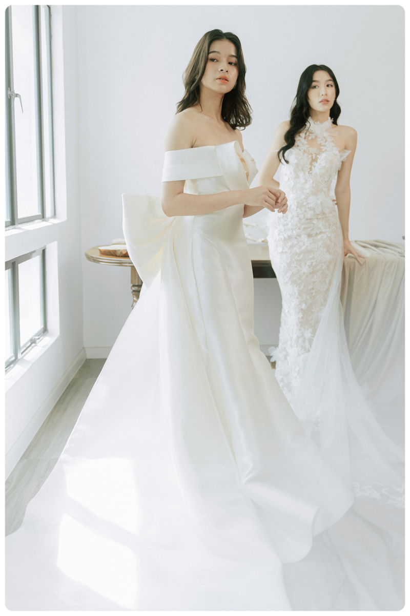 Jewel Silk Bow Ivory Gown