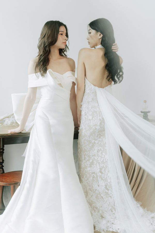 Jewel Silk Bow Ivory Gown