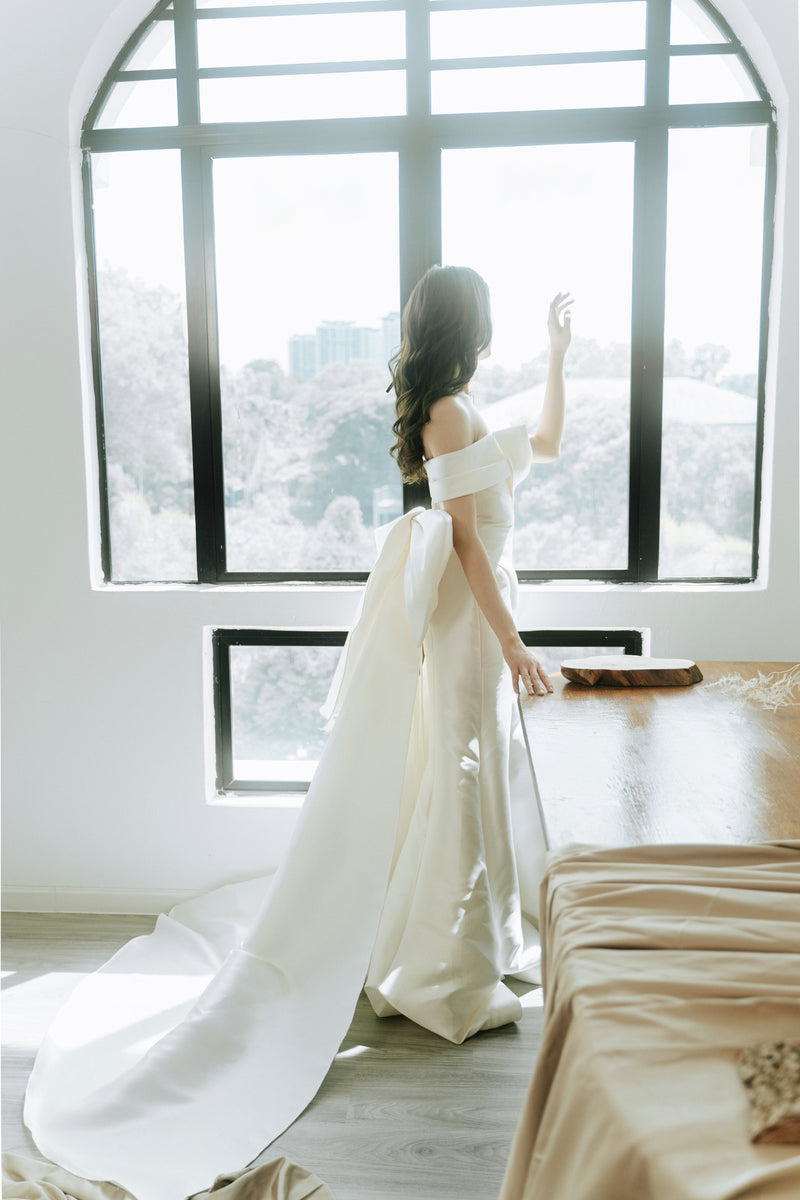 Jewel Silk Bow Ivory Gown