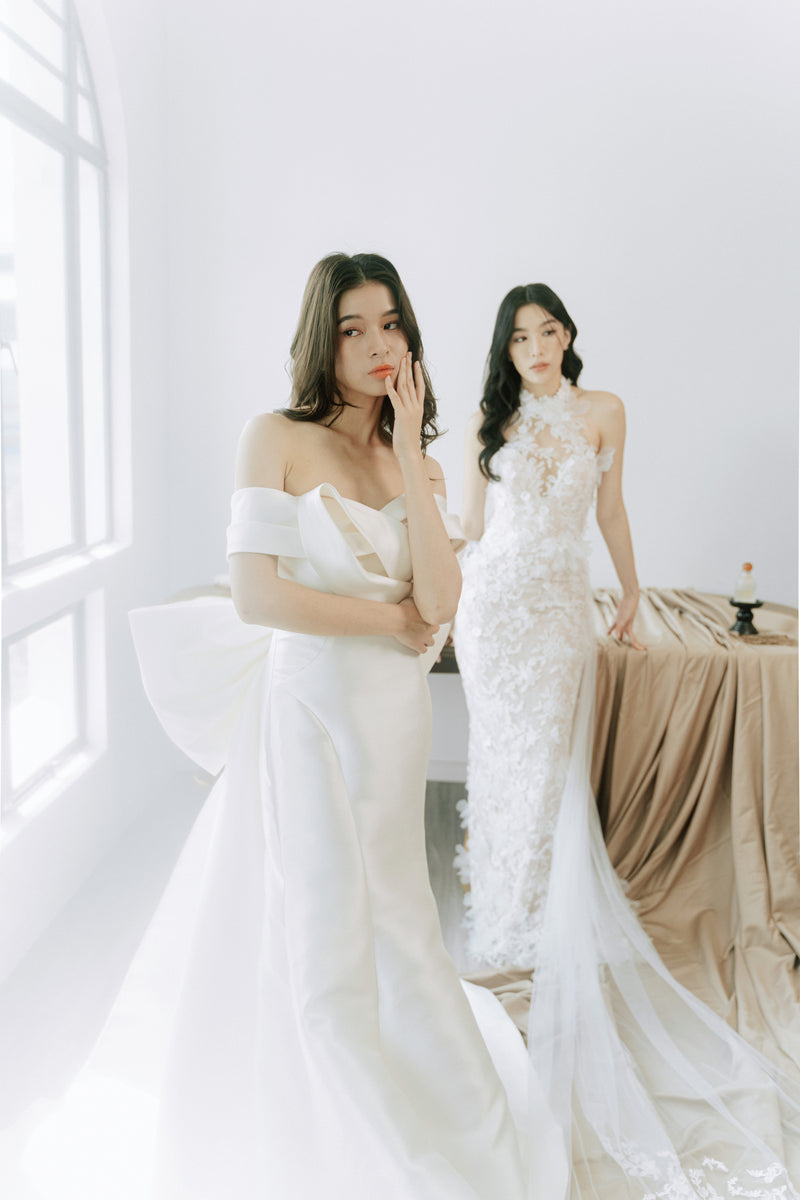 Jewel Silk Bow Ivory Gown