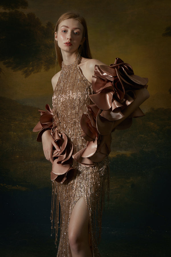 SC Grafin Halter Rose Gold Petal Gown
