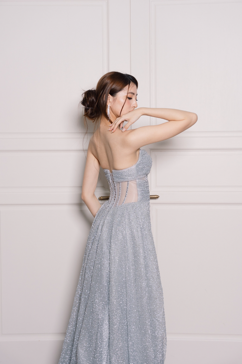 XJ Viora Stardust Silver Corset Mermaid Gown