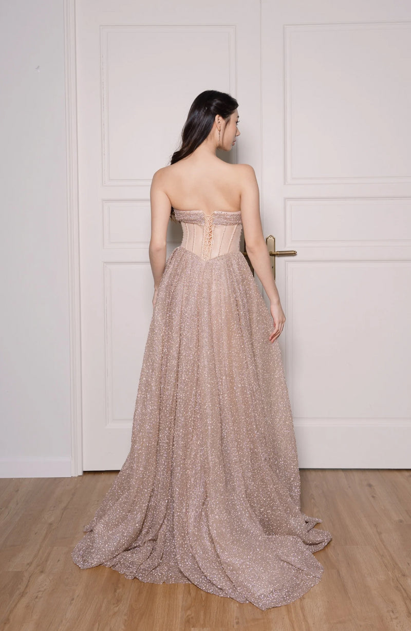 XJ Viora Stardust Gold Corset Mermaid Gown