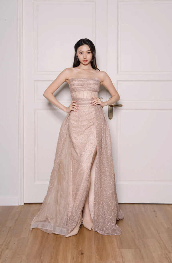 XJ Viora Stardust Gold Corset Mermaid Gown