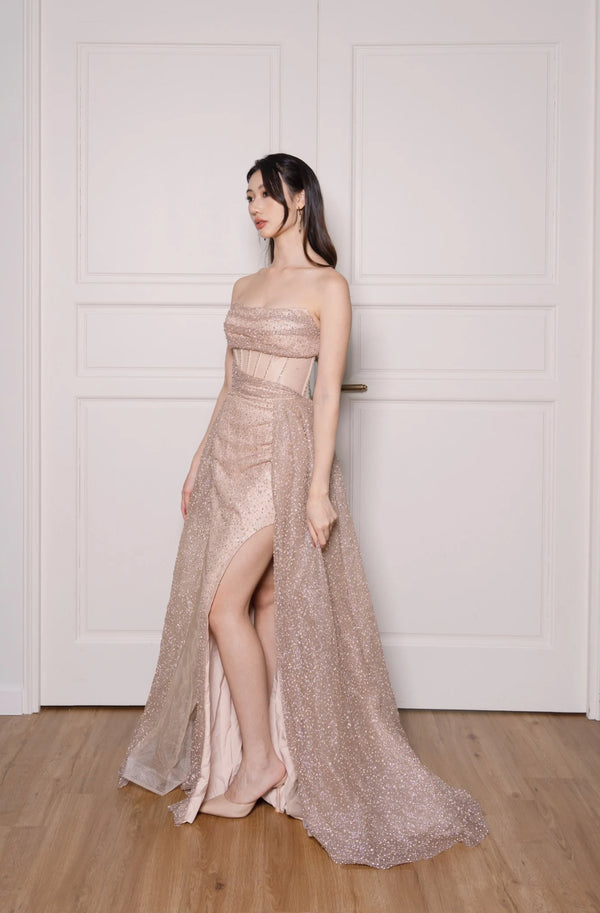 XJ Viora Stardust Gold Corset Mermaid Gown