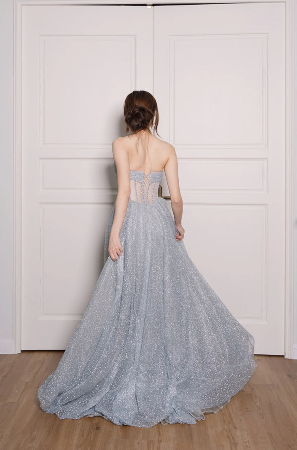 XJ Viora Stardust Silver Corset Mermaid Gown