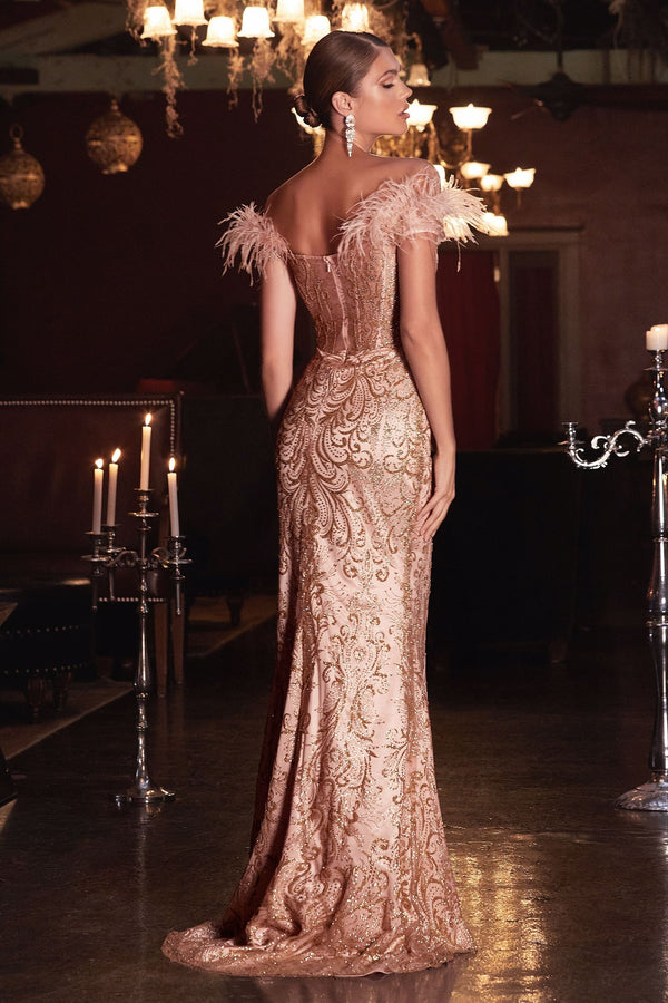 CD Eunice Feather Mermaid Rose Gold Gown