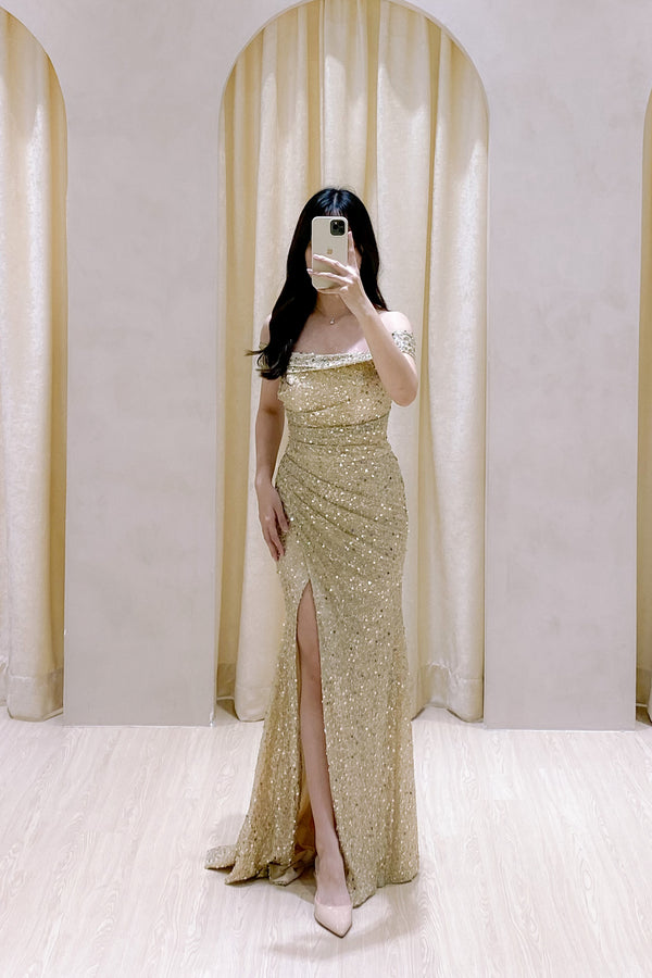 Arya Gold Sequin gown