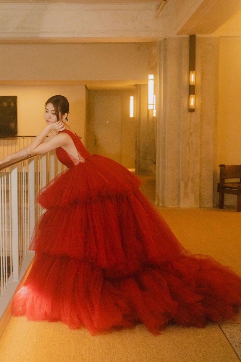 Nicole Red Tiered Tulle Ballgown