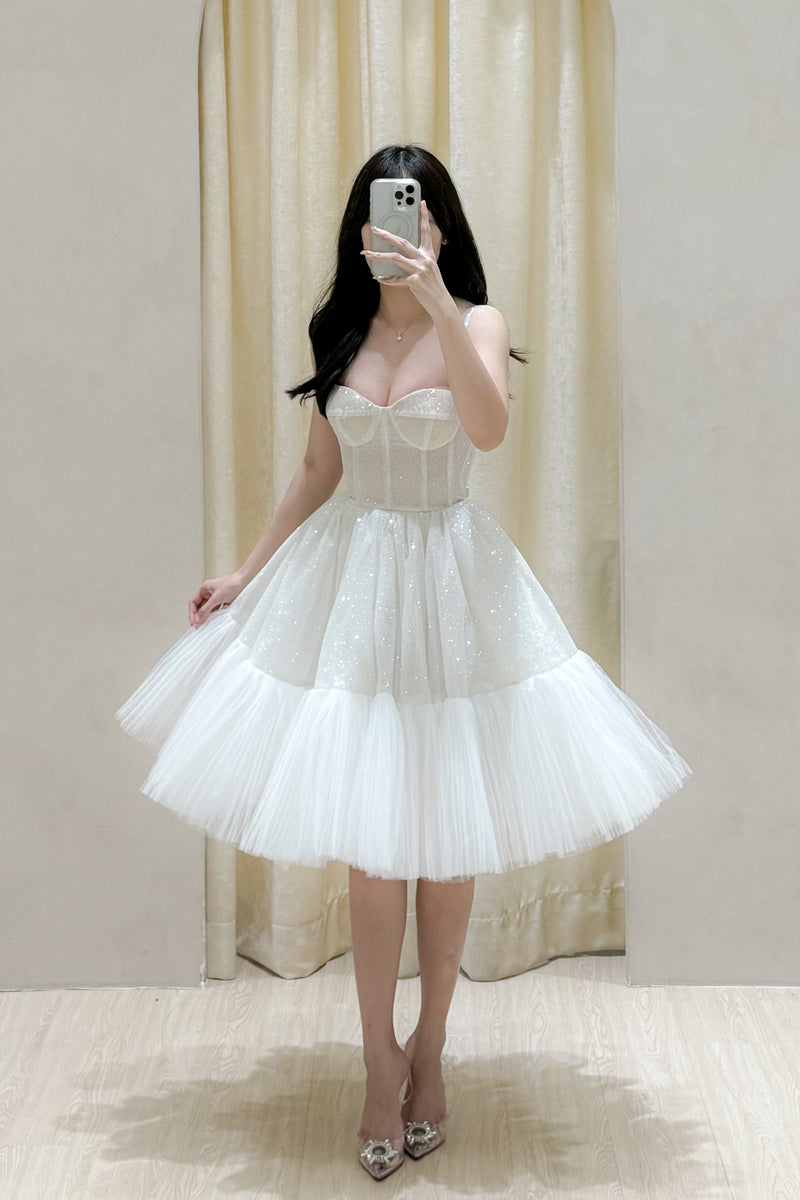 Swan Glitter Corset White Midi Gown Swan Glitter Corset White Midi Gown