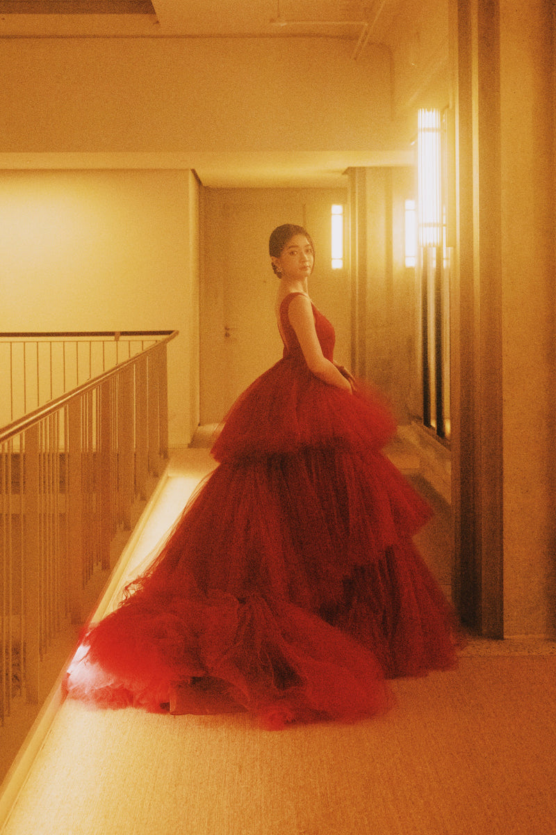 Nicole Red Tiered Tulle Ballgown