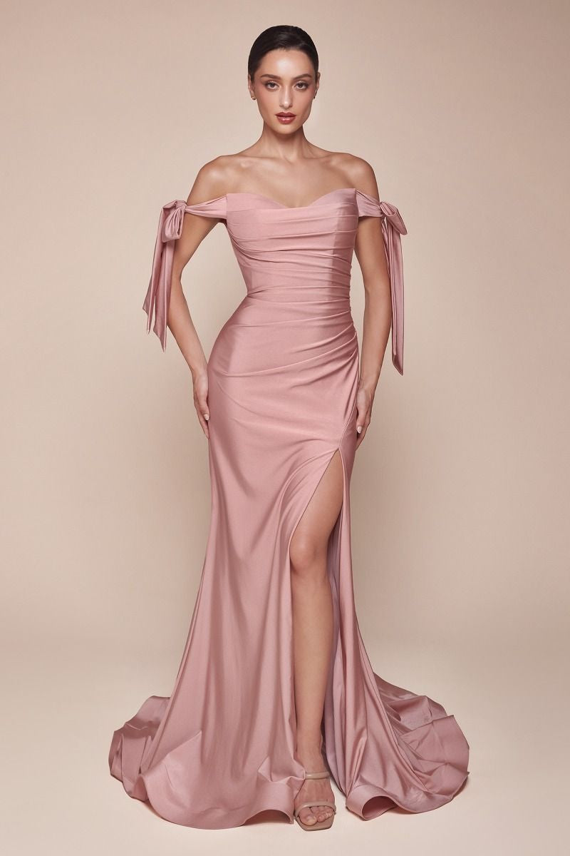 CD Lisa Satin Bow Tie Mauve Gown