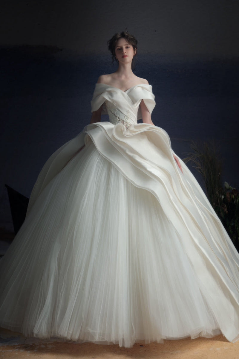 LP Satin Ruffles Off Shoulder Ballgown