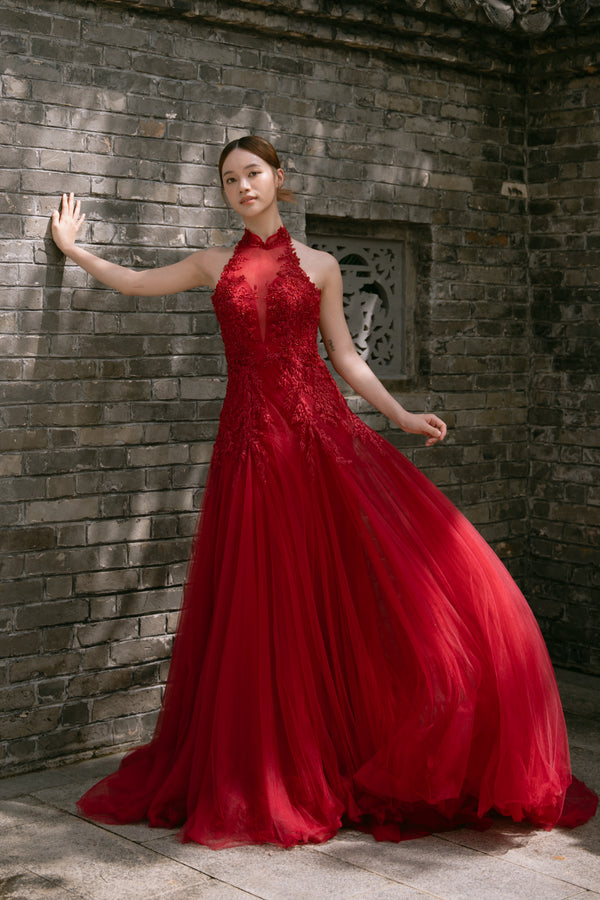 Cassie Halter Mermaid Red Cheongsam Gown