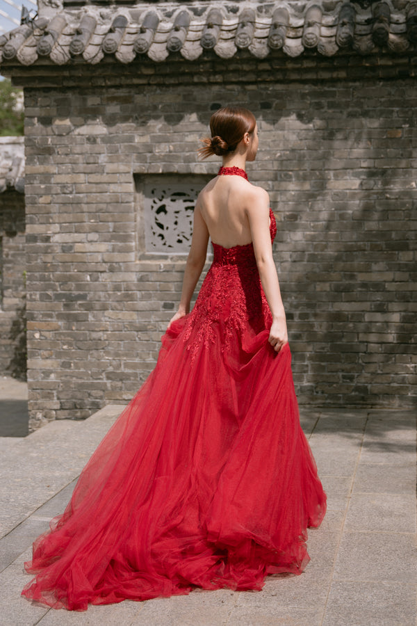 Cassie Halter Mermaid Red Cheongsam Gown