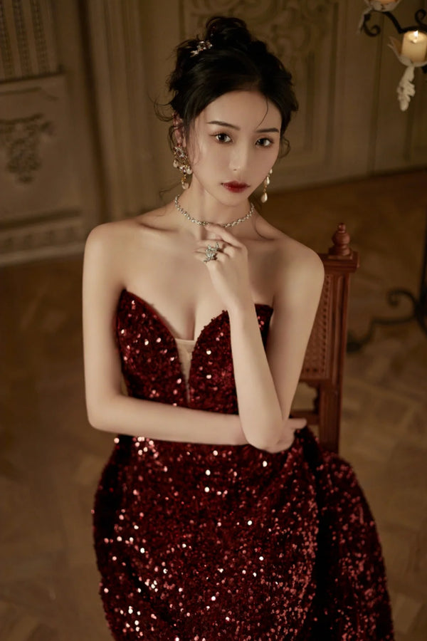Phoenix Maroon Sequin Gown