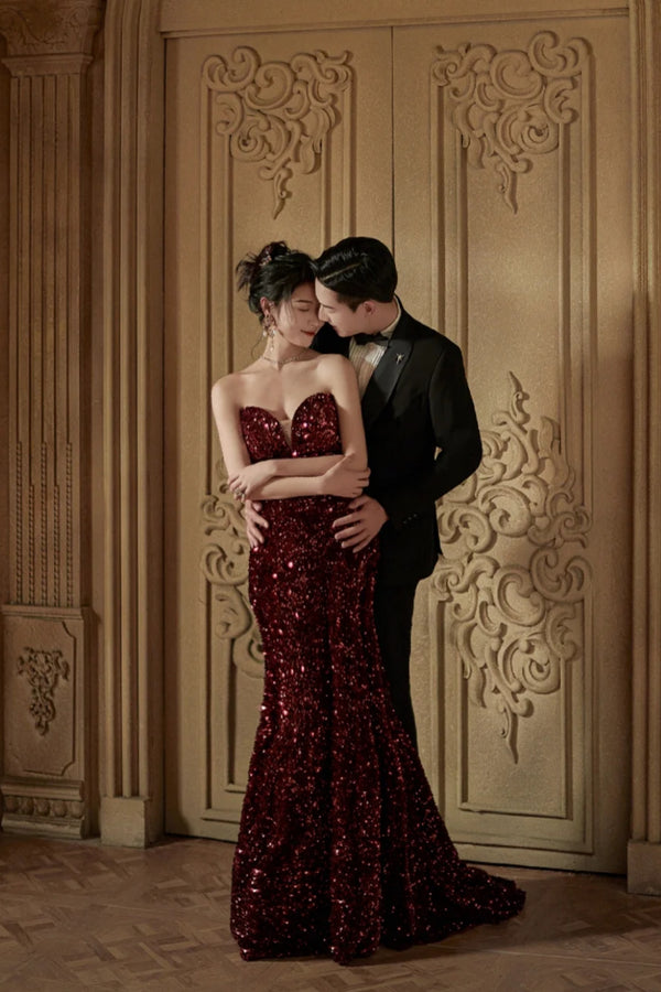 Phoenix Maroon Sequin Gown