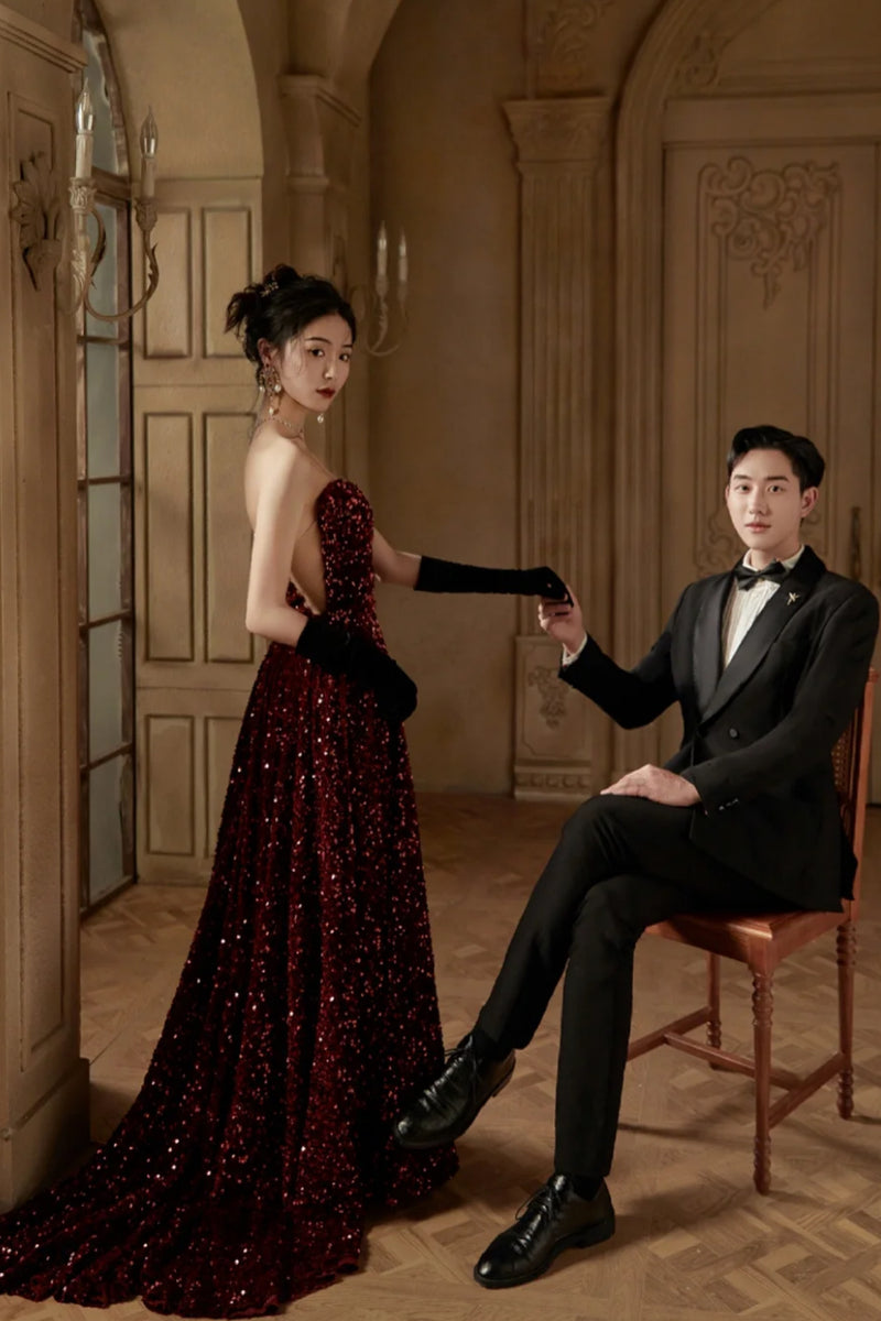 Phoenix Maroon Sequin Gown
