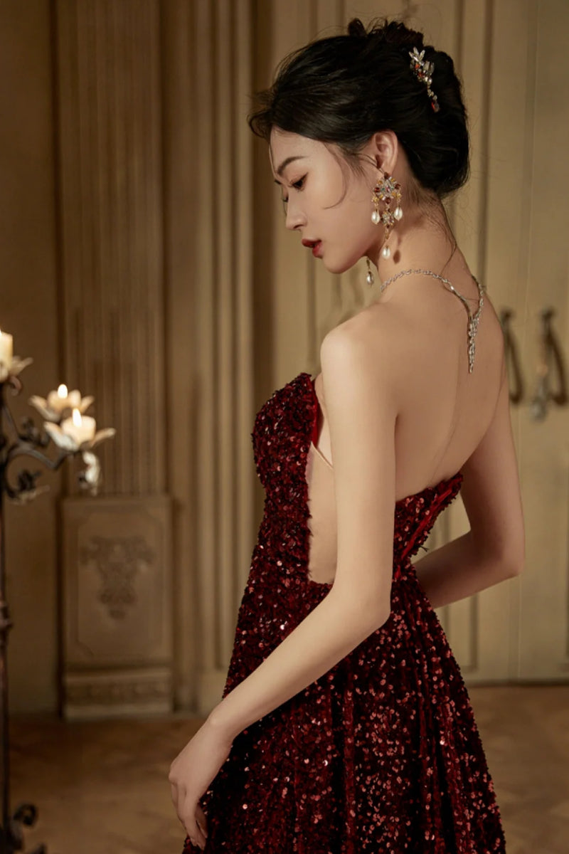 Phoenix Maroon Sequin Gown