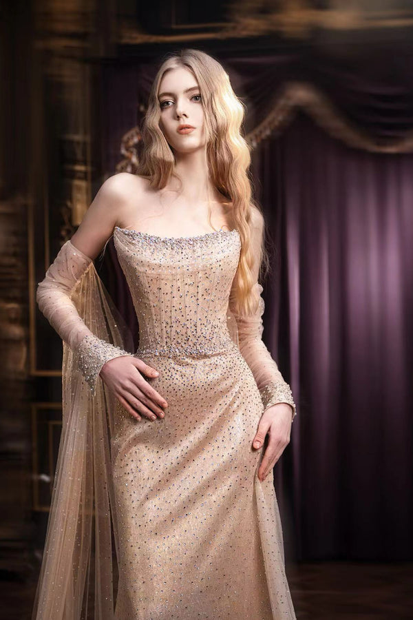 KM Alyson Gold Beaded Mermaid Gown