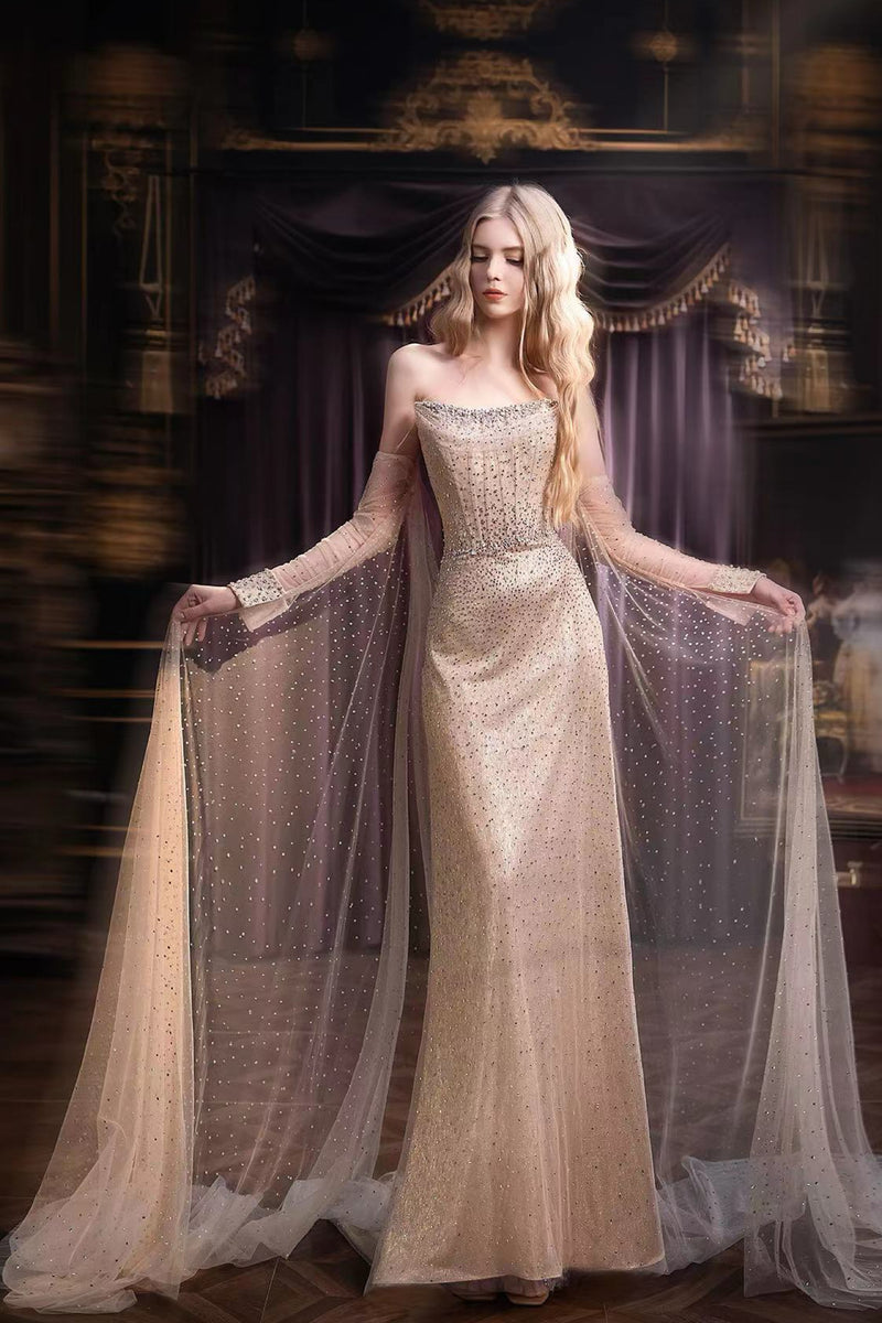 KM Alyson Gold Beaded Mermaid Gown