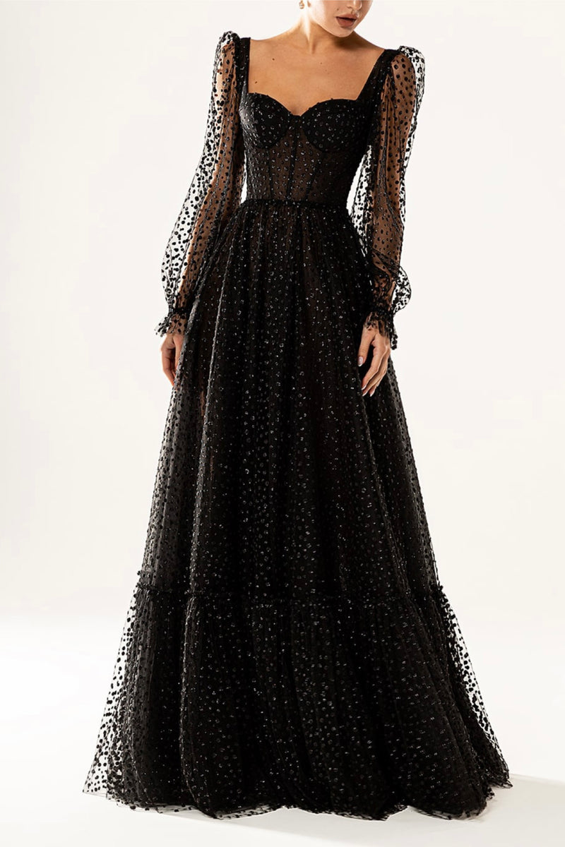 W Medea Black Long Sleeve Gown