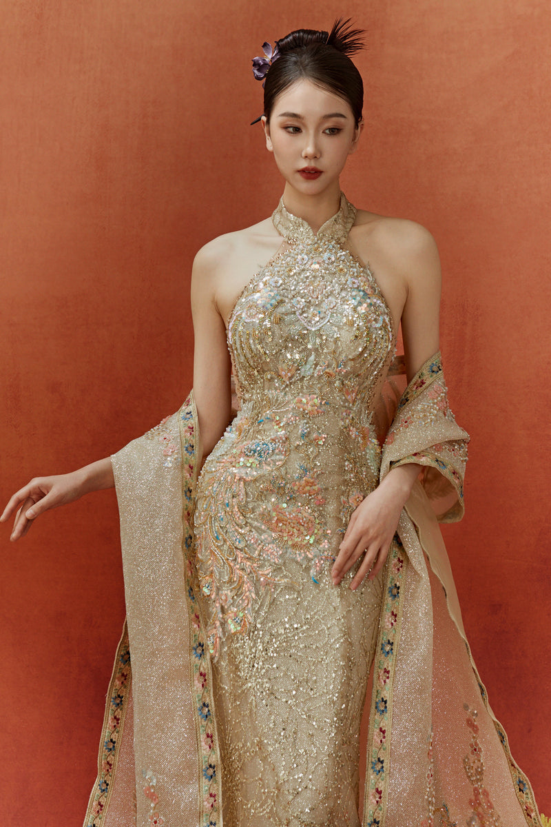 SC Golden Phoenix Cheongsam with Scarf