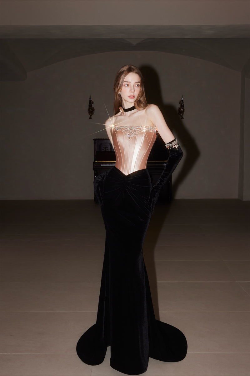S Waltz Copper Velvet Gown with Gloves