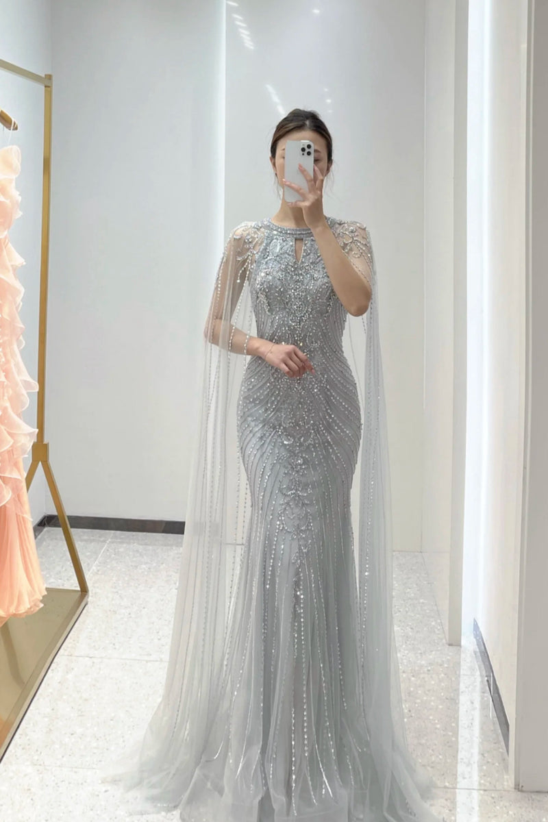 Lexine with Cape Silver Gown Lexine with Cape Silver Gown