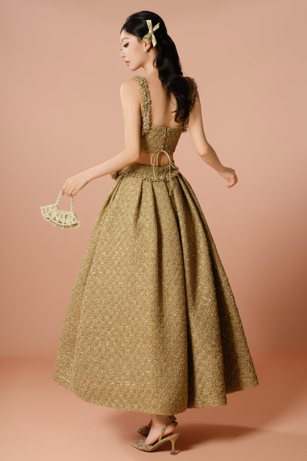 De Garbo Zarela Two Piece Gold Vintage Gown