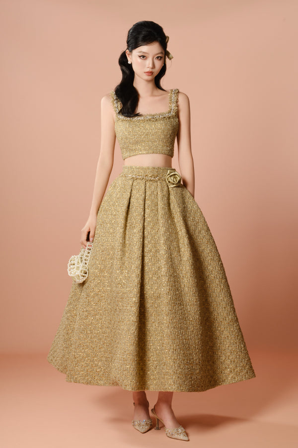De Garbo Zarela Two Piece Gold Vintage Gown