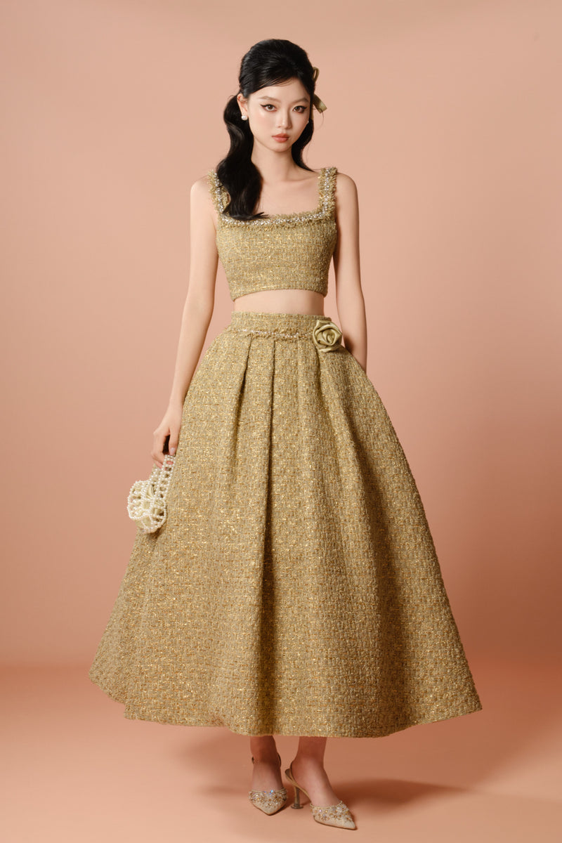 De Garbo Zarela Two Piece Gold Vintage Gown