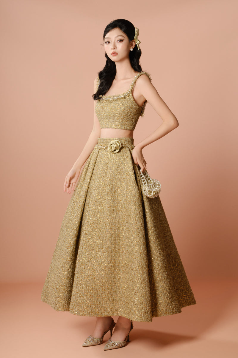 De Garbo Zarela Two Piece Gold Vintage Gown