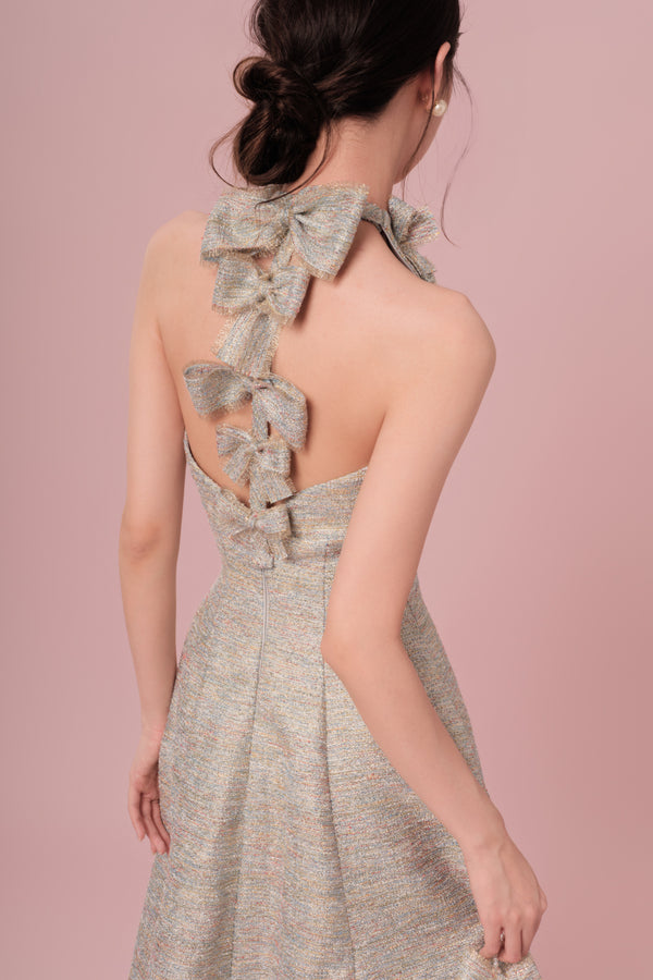 De Garbo Lemonia Floral Halter Grey Green Gown