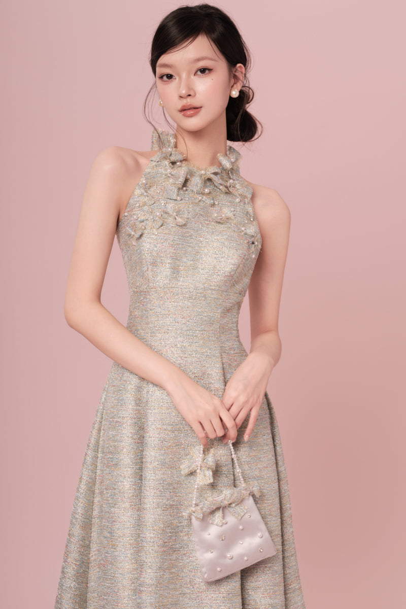 De Garbo Lemonia Floral Halter Grey Green Gown