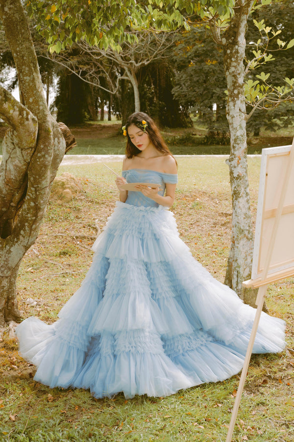 Lena Baby Blue Off Shoulder Ruffles Gown