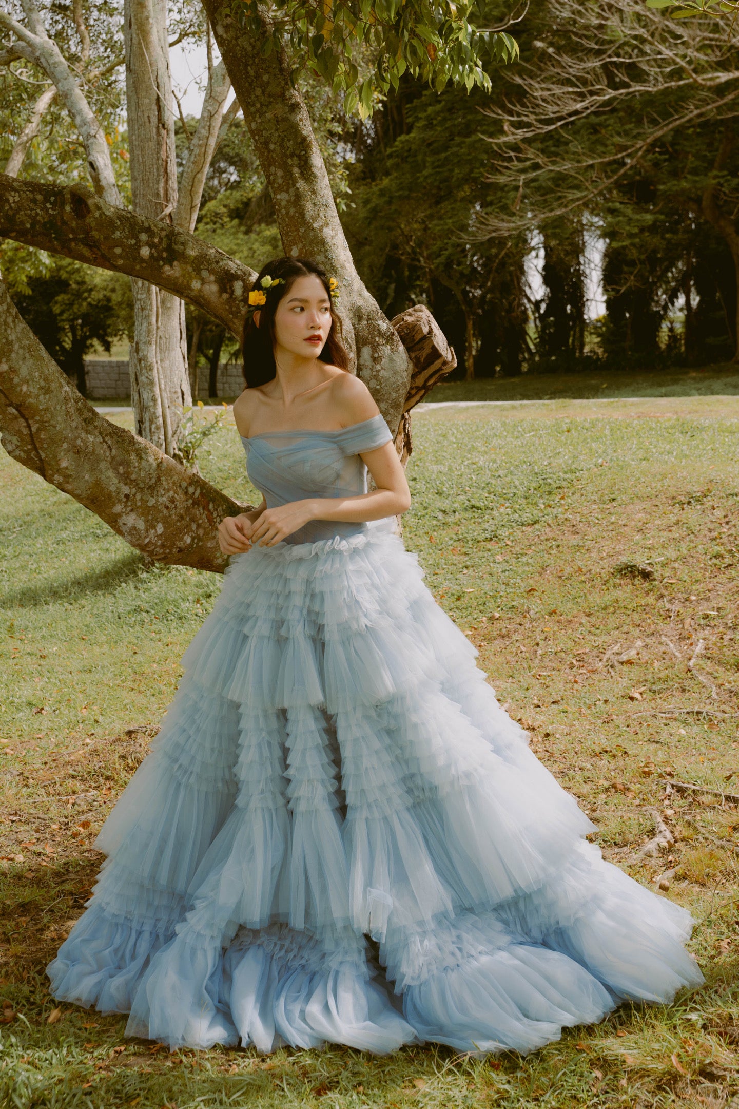 Lena Baby Blue Off Shoulder Ruffles Gown – GlamEdge Dress & Gown
