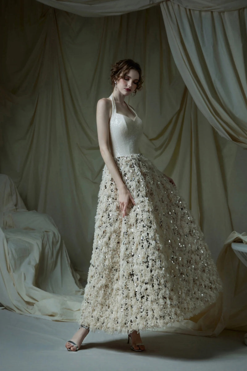 LP Zury Feather Midi Beige Gown LP Zury Feather Midi Beige Gown