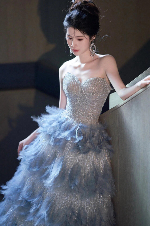 Maxim Crystal Silver Feather Gown