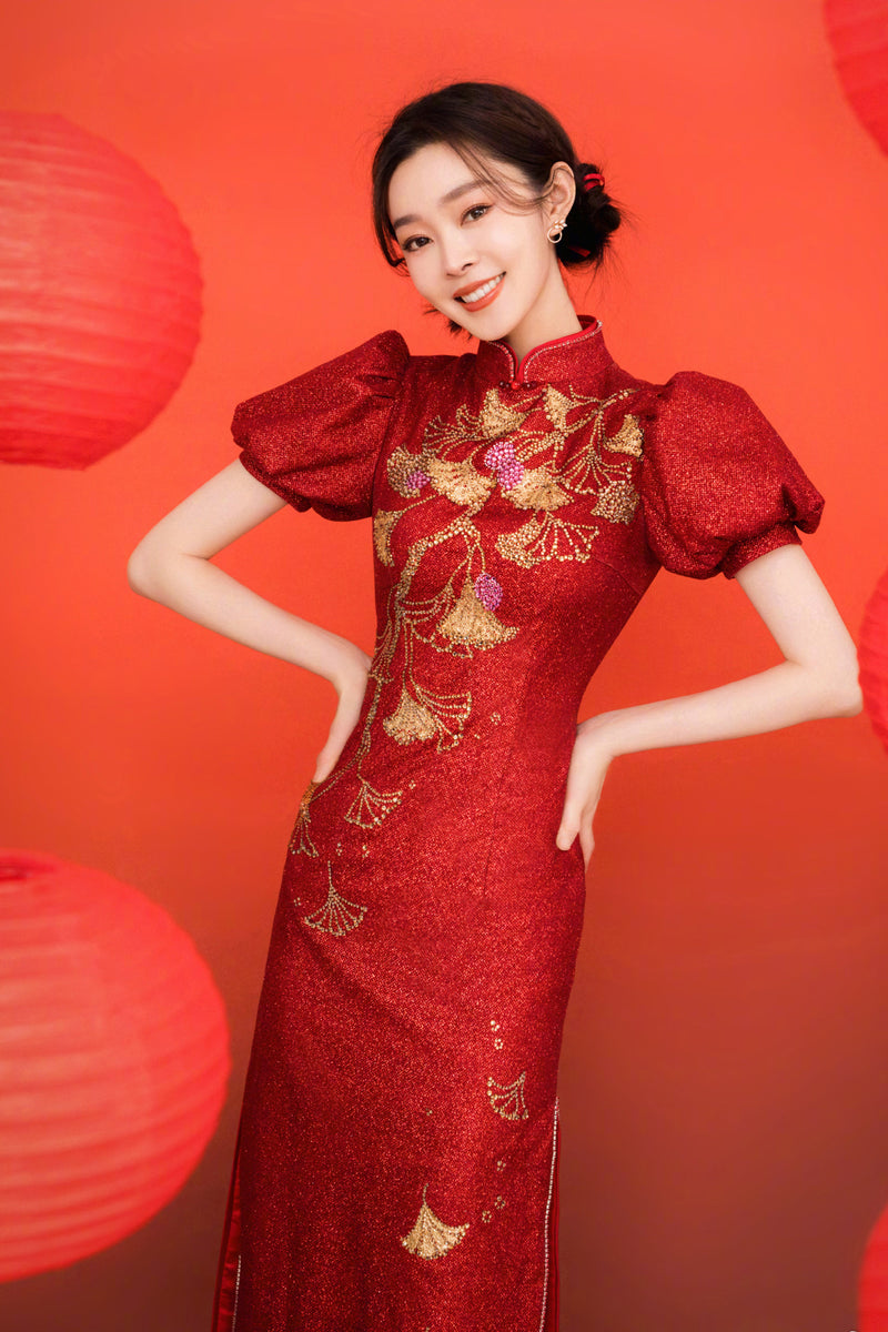 SC Fanz Floral Red Cheongsam