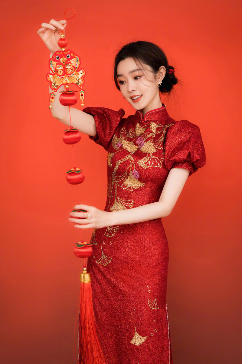 SC Fanz Floral Red Cheongsam