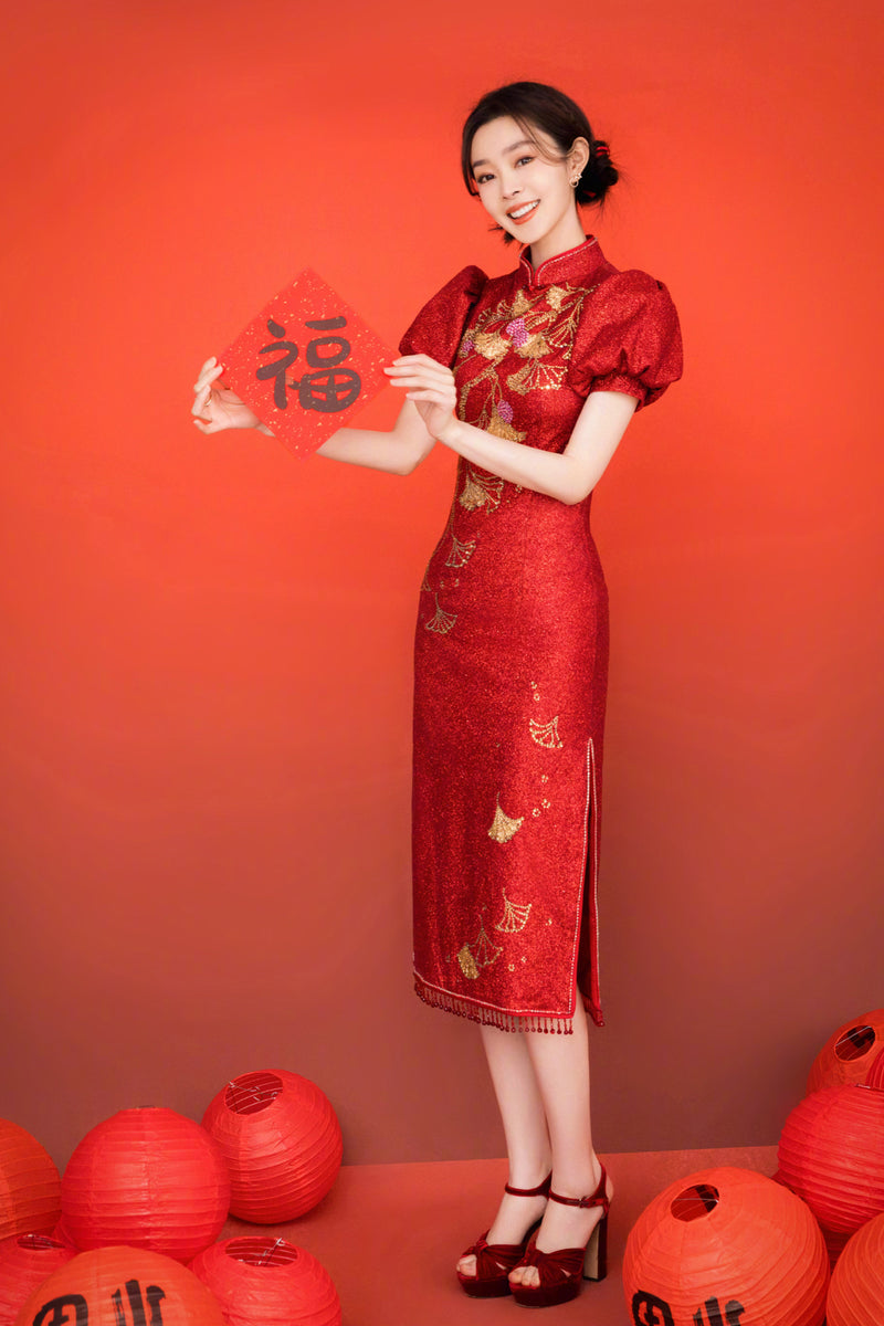 SC Fanz Floral Red Cheongsam