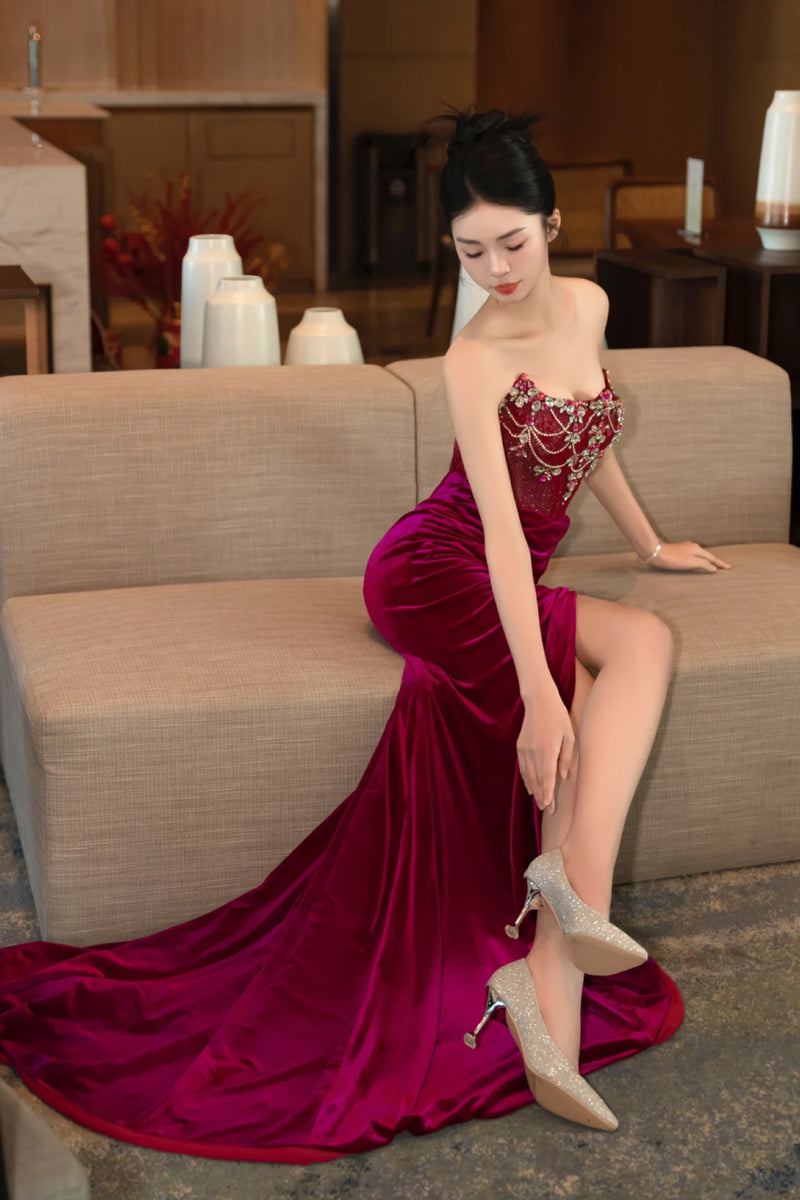 SC Callista Pink Velvet Overskirt Gown