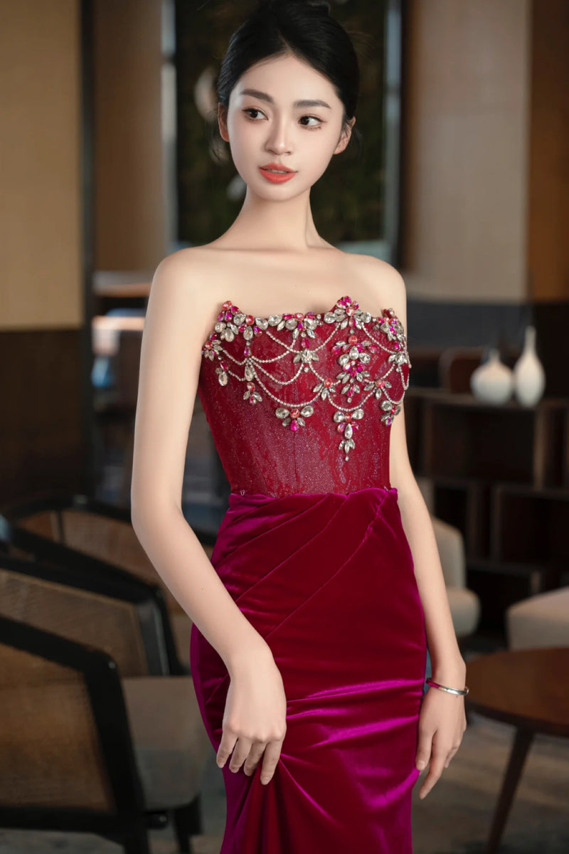 SC Callista Pink Velvet Overskirt Gown