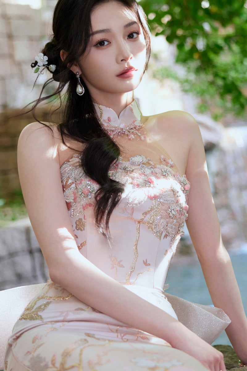 SC Pinky Pea Pink Halter Cheongsam