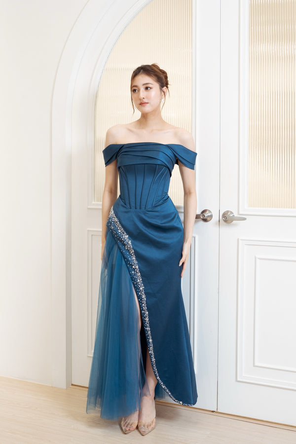 VD C Beren Off Shoulder Diamond French Navy Gown