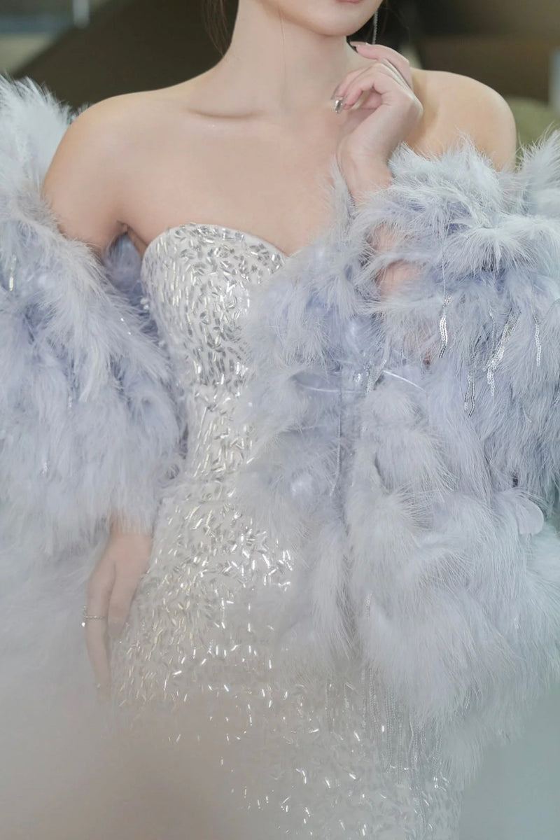 Starling Sweetheart Lilac Feather Mermaid Gown